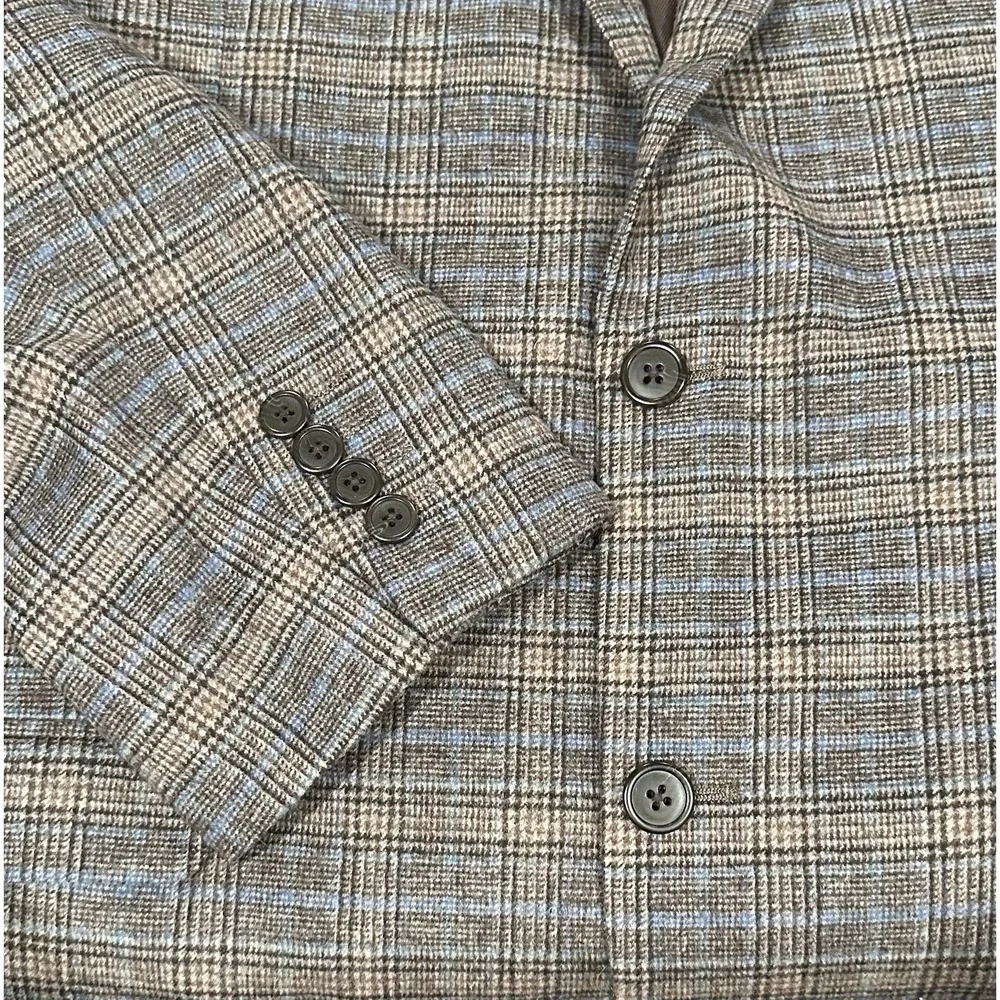 ADOLFO Mens Blazer Sport Coat Casual Two Button Jacket‎ Size 46L Wool Suit Plaid